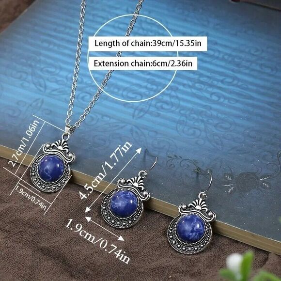 Elegant Geometric Green Stone Earring Pendant Set - Picture 4 of 5